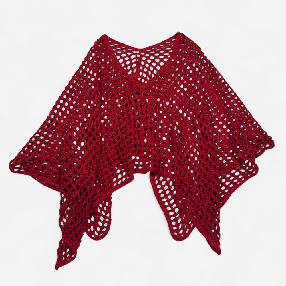 Red Crochet Poncho